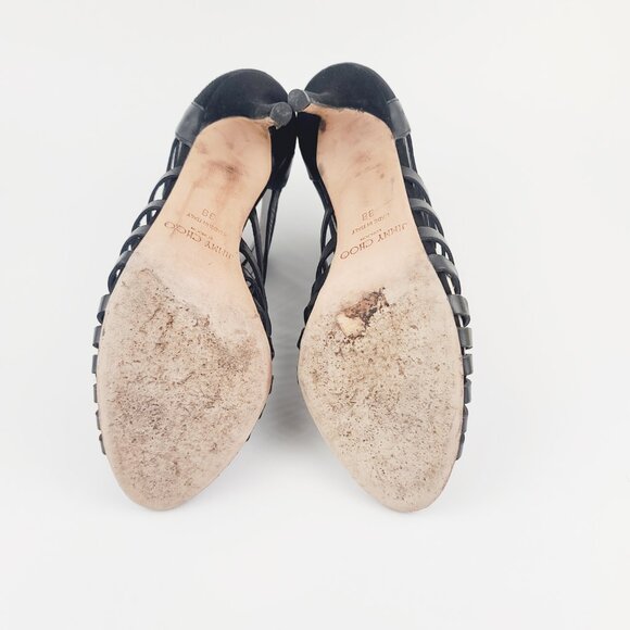 JIMMY CHOO Heels Black Gladiator Multistrap Caged Sandals Size 38 Retail $1050 - Picture 7 of 8